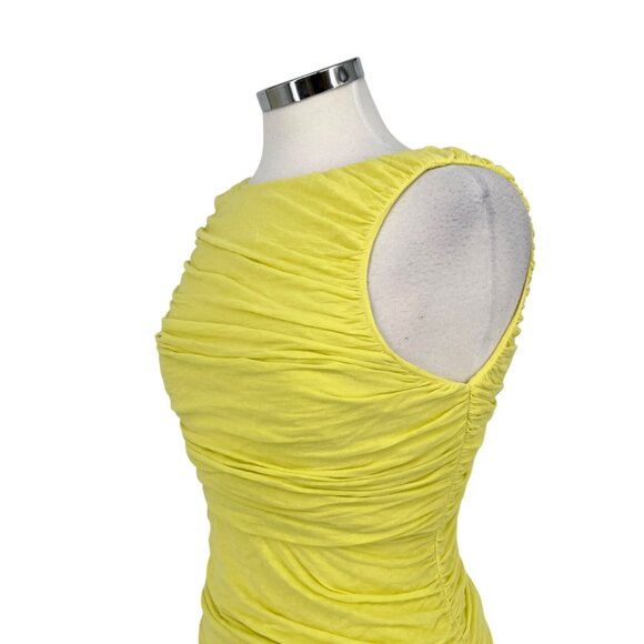Alice & Olivia Air Ruched Open Back Sleeveless Bodycon Dress Lime Yellow Small - Picture 3 of 12